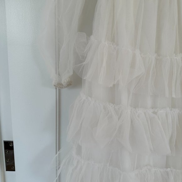 ❌SOLD❌LoveShackFancy Francoise V-neck Ruffled Tulle Dress White Tiered Sheer - Picture 15 of 15